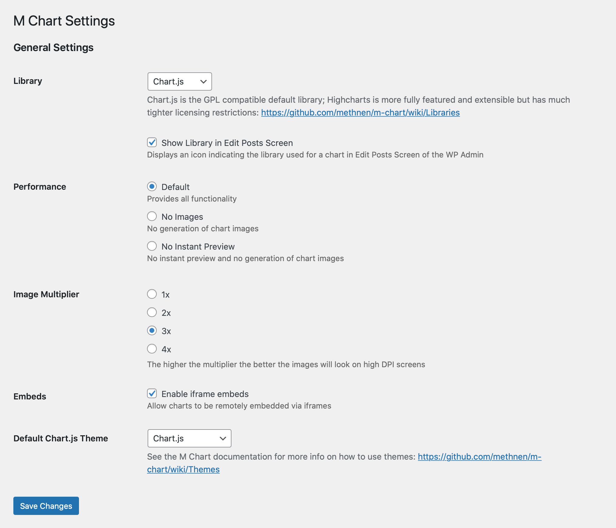 M Chart Settings