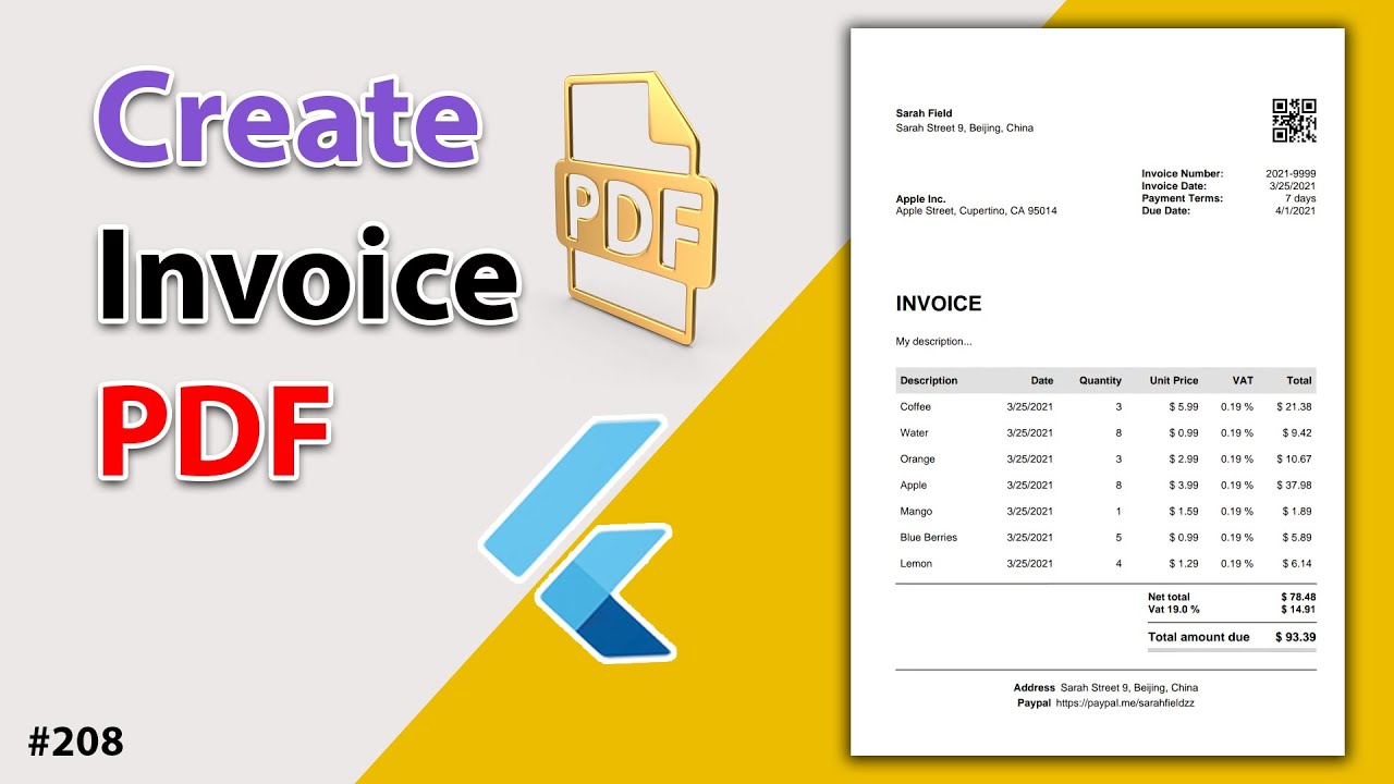 Flutter Tutorial - Create Invoice PDF  YouTube video