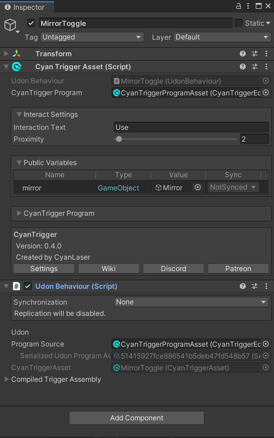 CyanTriggerAsset component