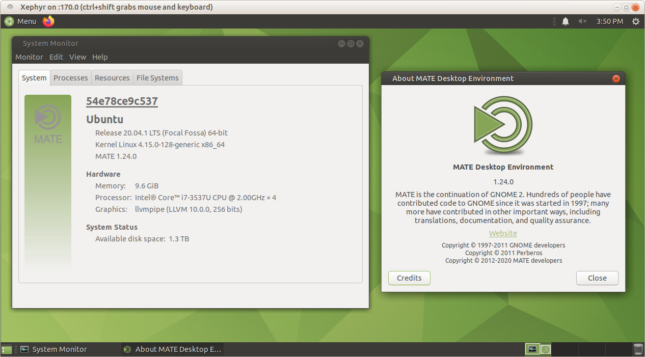 Ubuntu MATE 20.04 LTS inside Xephyr