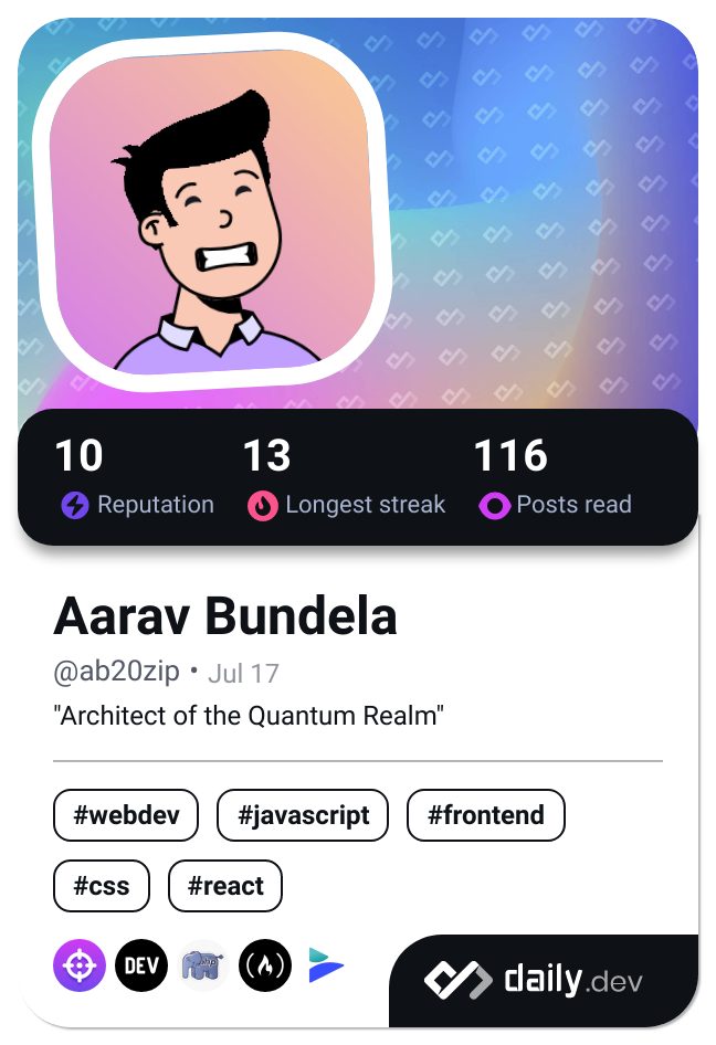 Aarav Bundela's Dev Card