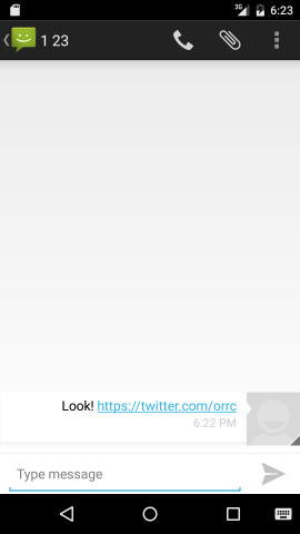 Clicking a Twitter link in the Android messaging app