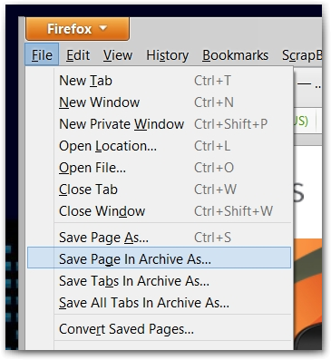 Firefox, MAF, Save Page In Archive Menu