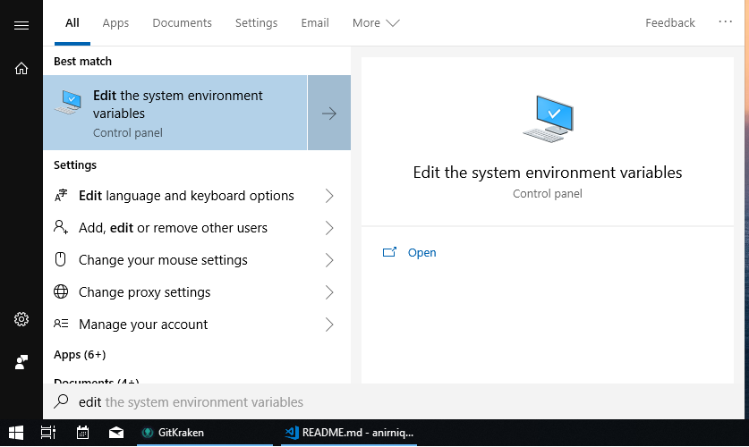 Finding the 'Edit environment variable' tool