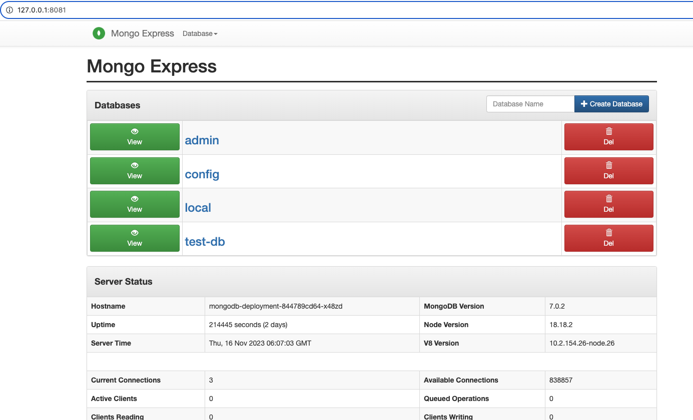 Mongo Express screen shot