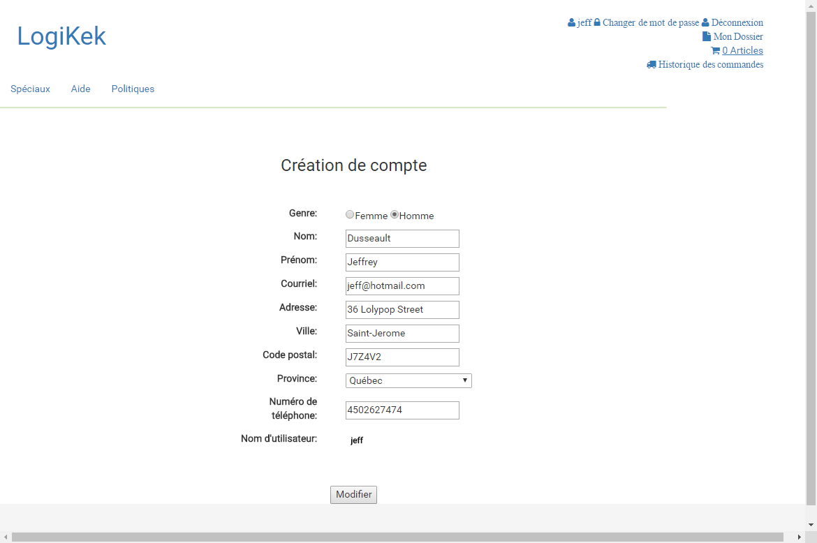 Gestion de profil