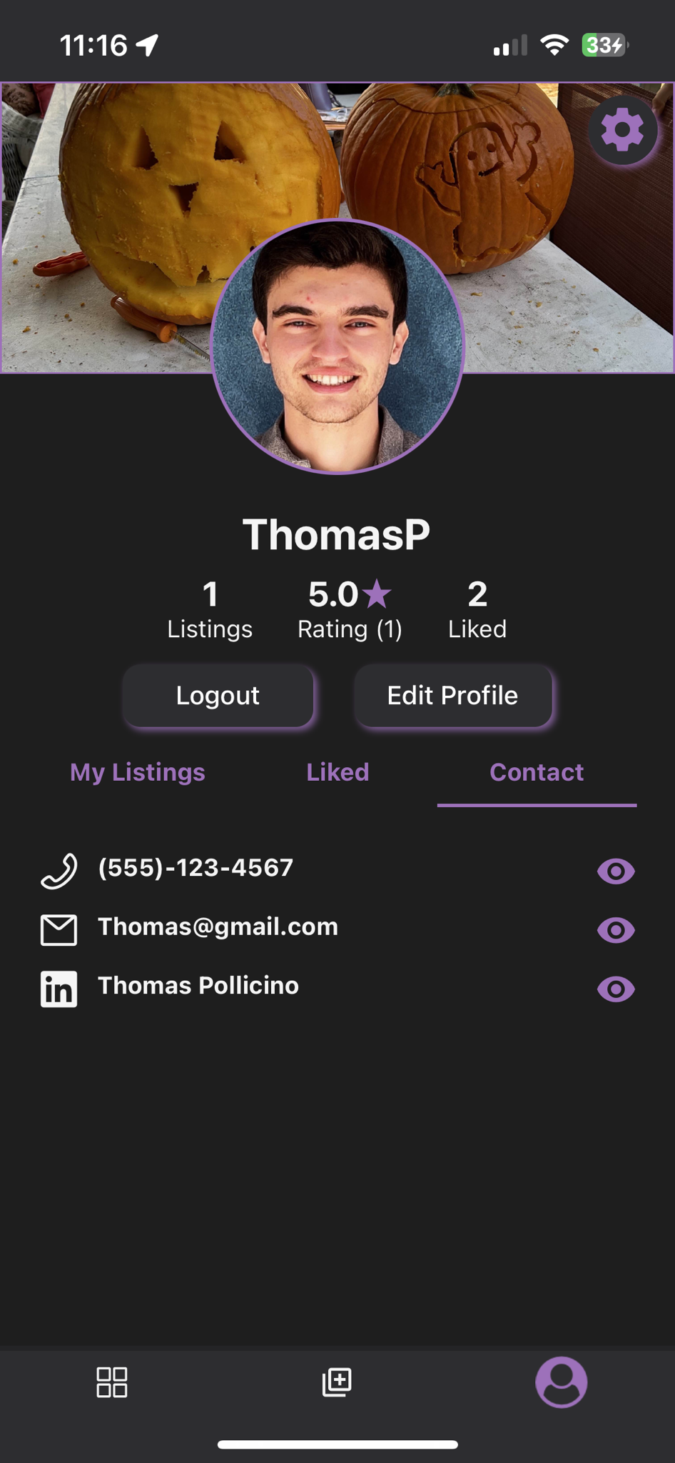 Contact Info Dark Mode