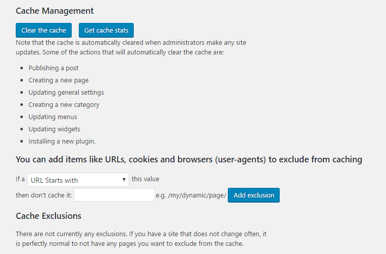 Cache management and exclusions