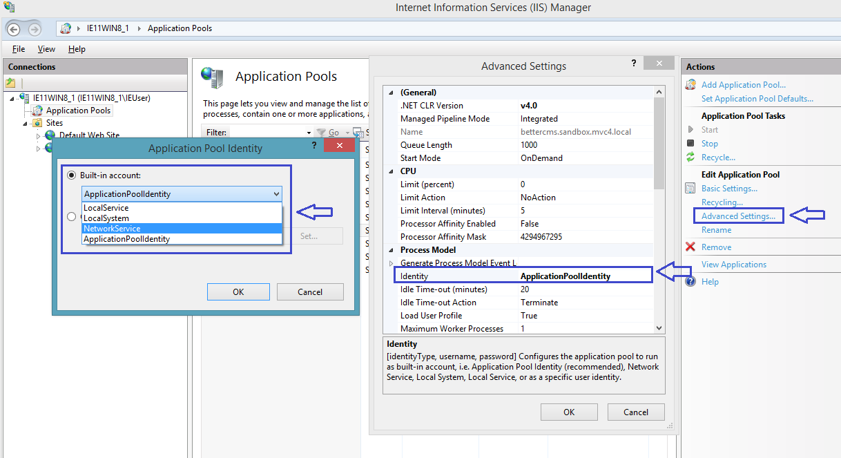 Change application pool identity