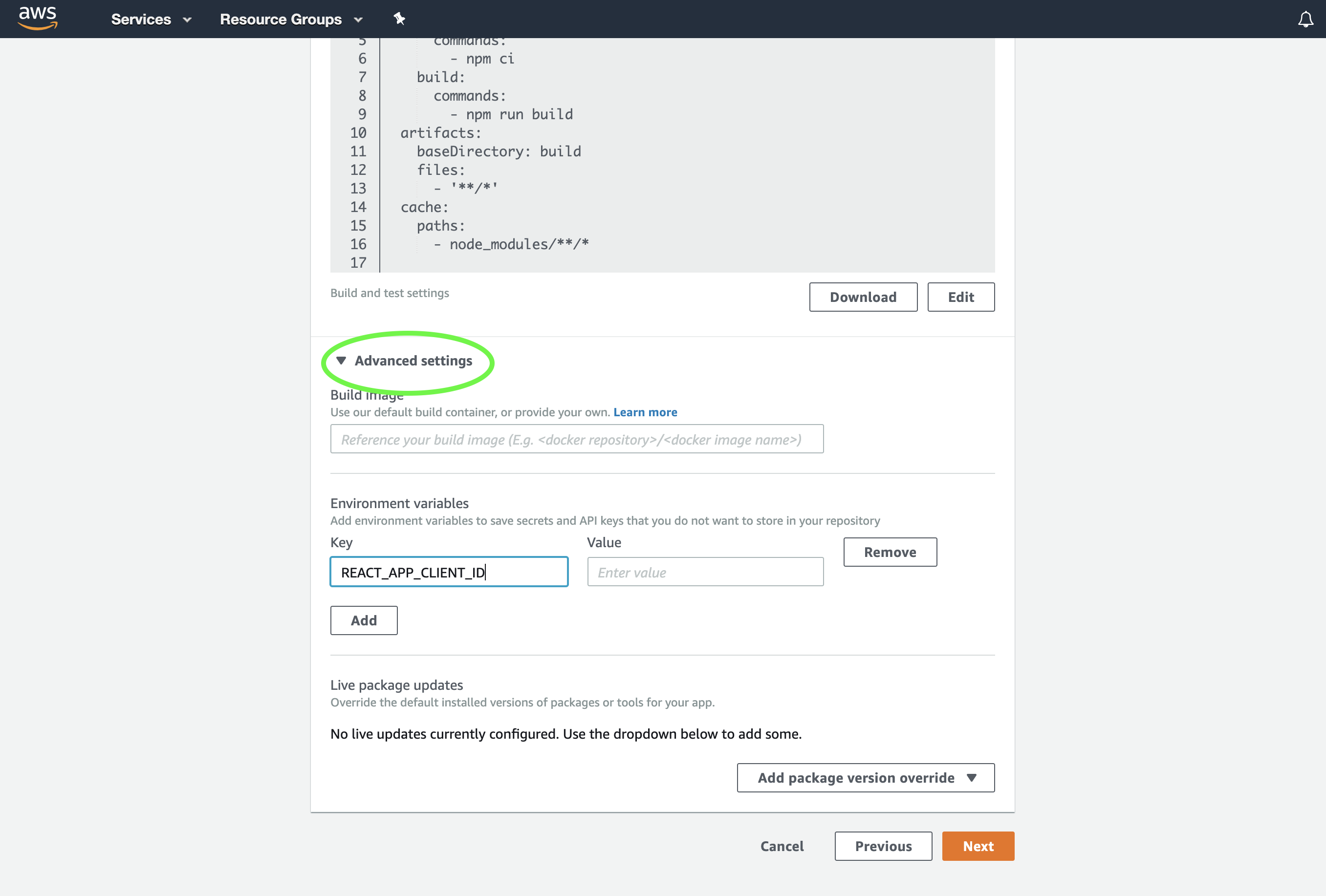 Adding Your Environment Variables