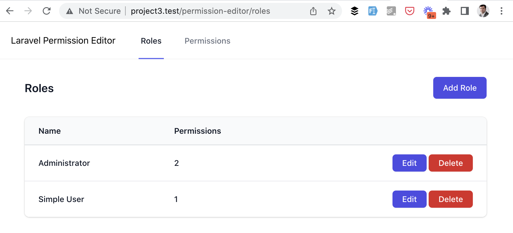 Laravel Permission Editor