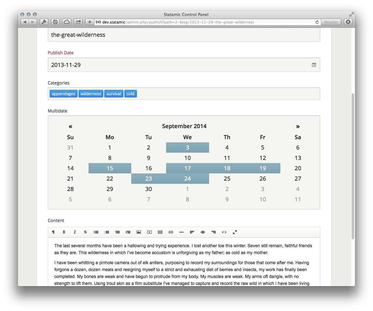 Multidate's inline datepicker