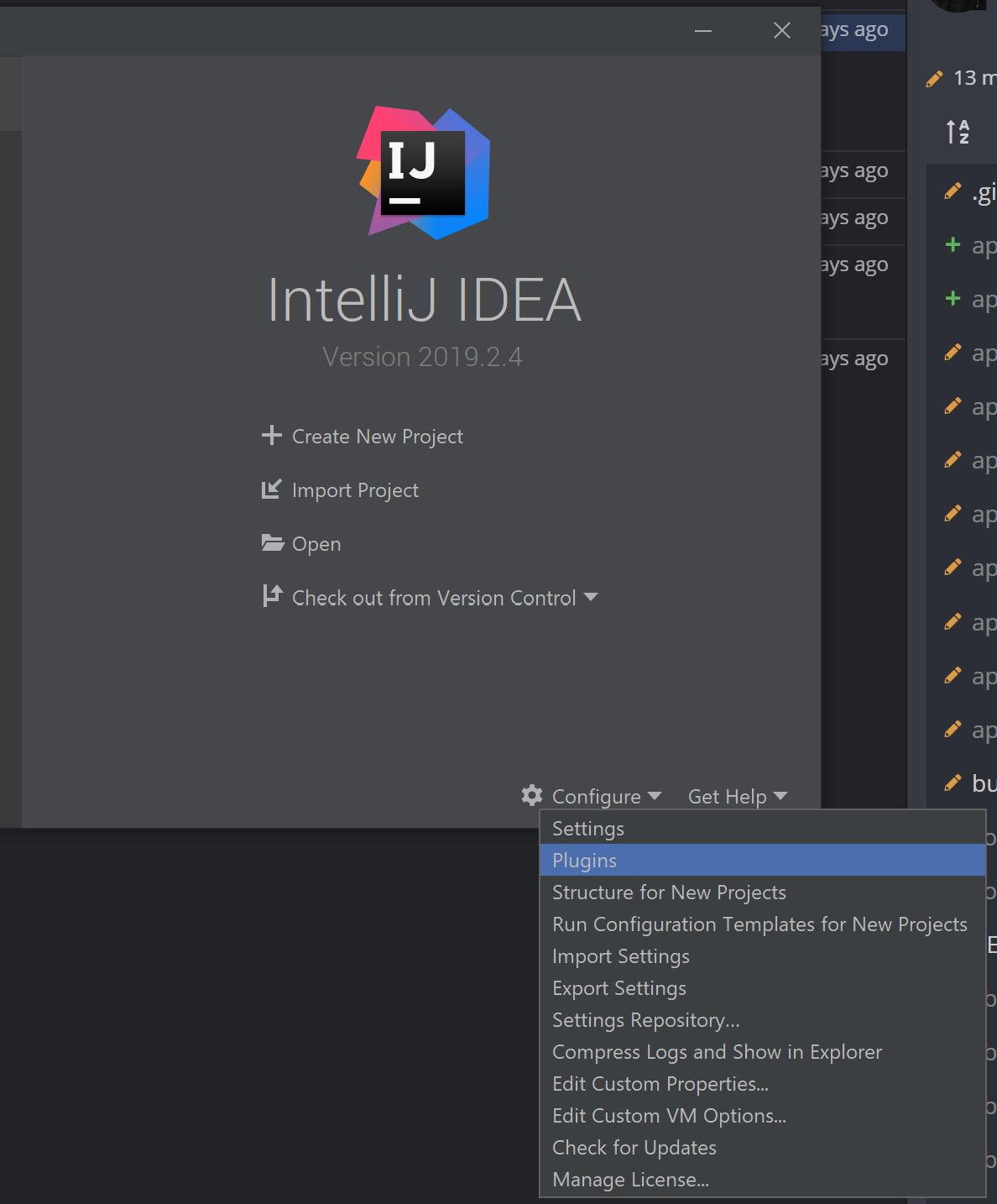 Welcome page IntelliJ