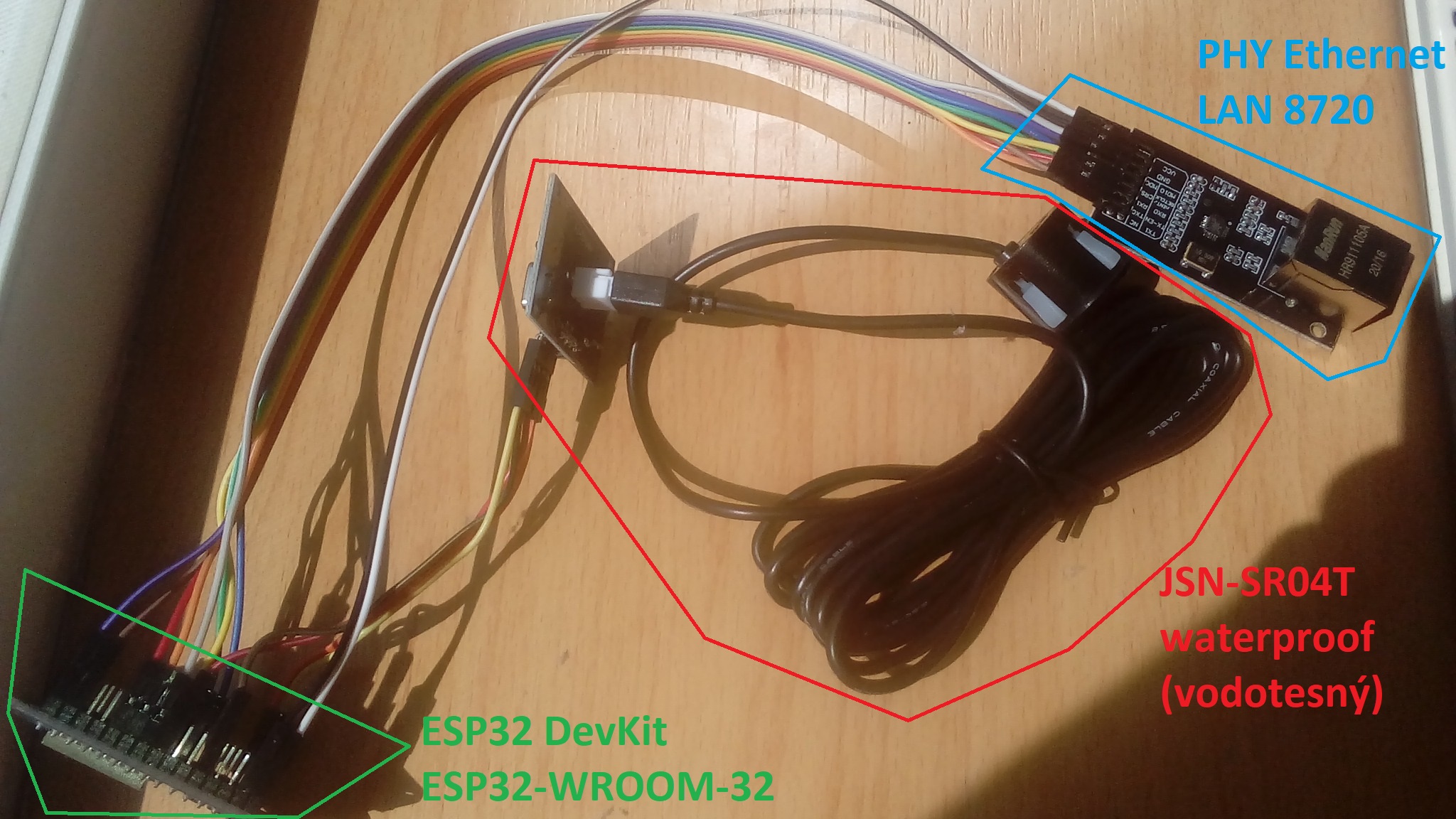 Water level monitor - ESP32 + PHY Ethernet LAN8720 module, waterproof ultrasonic sensor JSN-SR04T