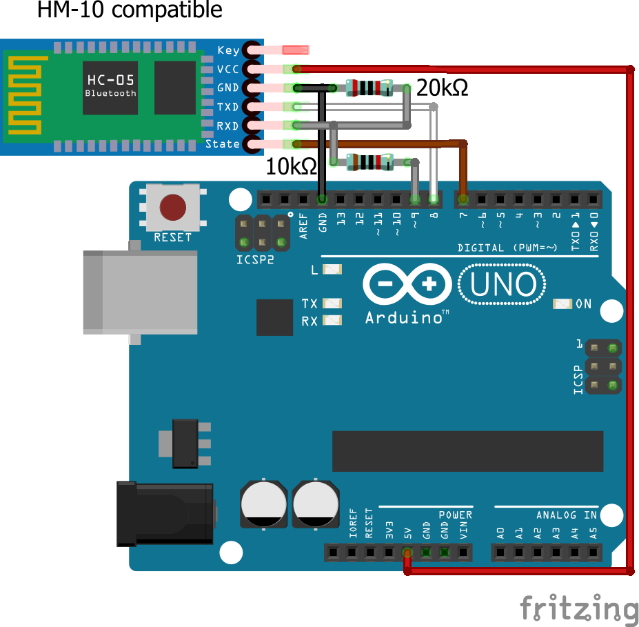 HM-10 connection diagram with a voltage divider