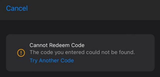 Cannot Redeem Code. The code you entered could not be found. · Issue ...