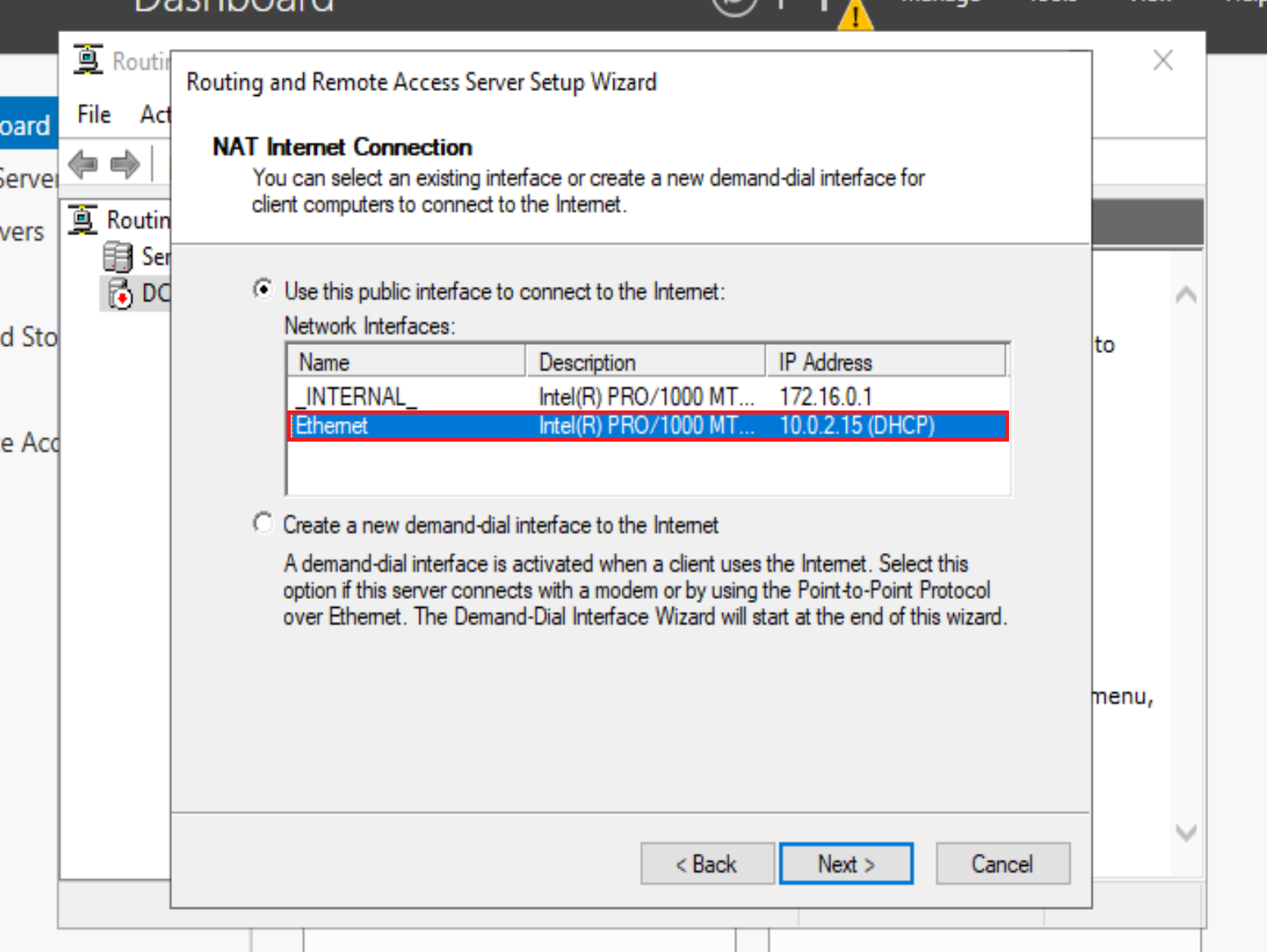 Selecting the right NIC for the NAT serivce.