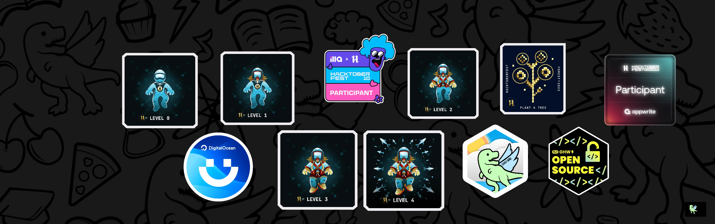 An image of @saumili's Holopin badges, which is a link to view their full Holopin profile