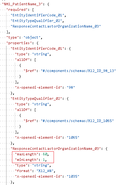 Example of EDI data element min and max length