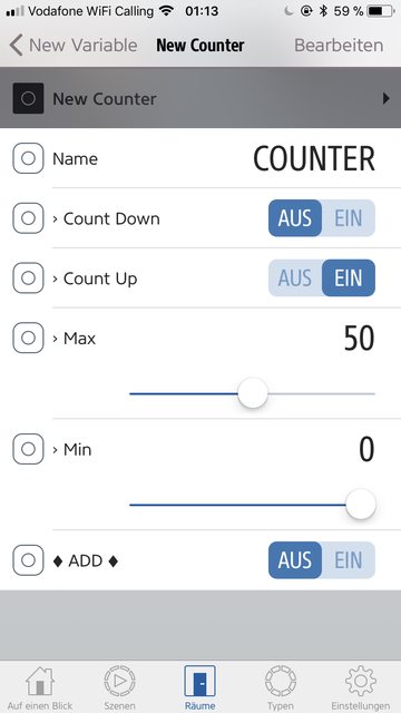 Define variable options for counter