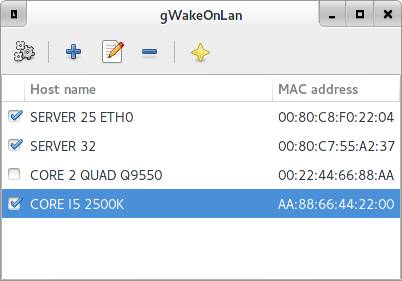 Main window for gWakeOnLAN 0.2