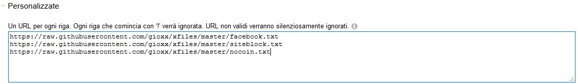 uBlock Origin: aggiunta moduli personalizzati