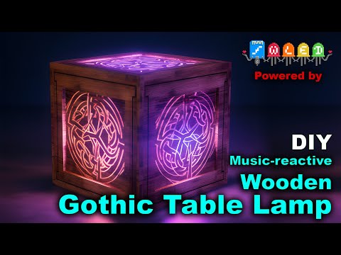 Gothic Wooden Table lamp Box / Color changing LED / Music reactive / WiFi controlled