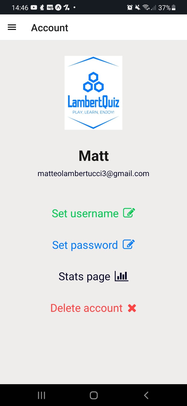 LambertQuiz AccountScreen screenshoot 1