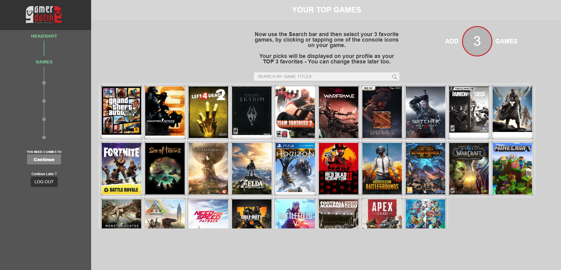 Gamerdating choice of top 3 games