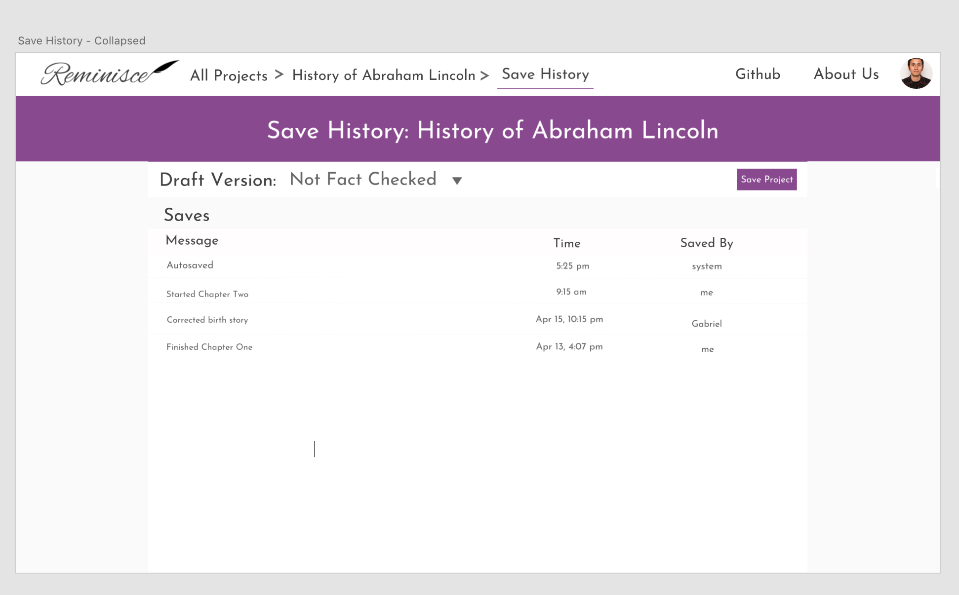 Save History Page