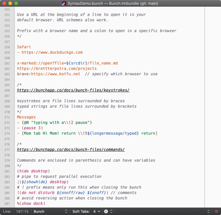 Bunch syntax screenshot in Dawn theme