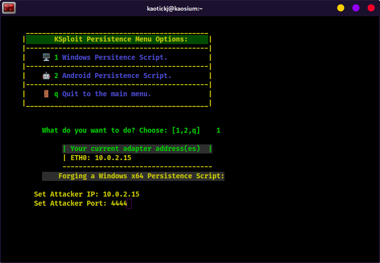 KSploit Persistence Menu Windows x64 Persistence Port