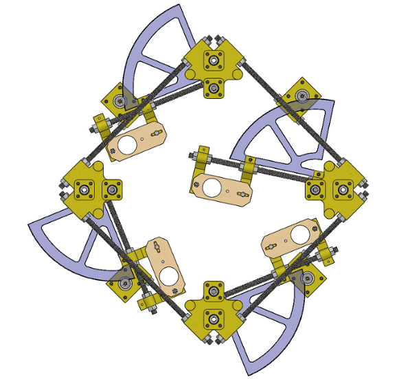 Four robotic arms arranged in a diamond shape