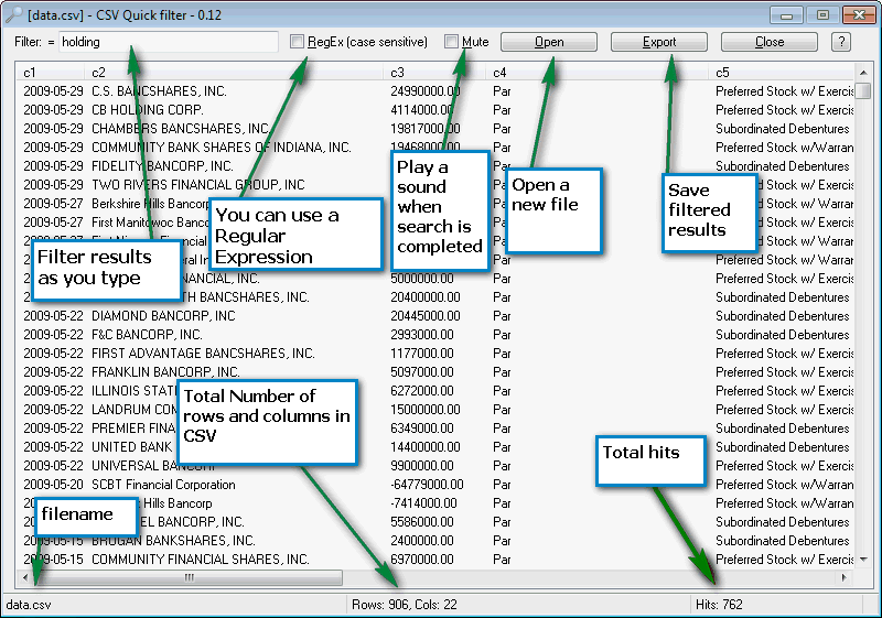 CSV Quick Filter - CSVQF - window