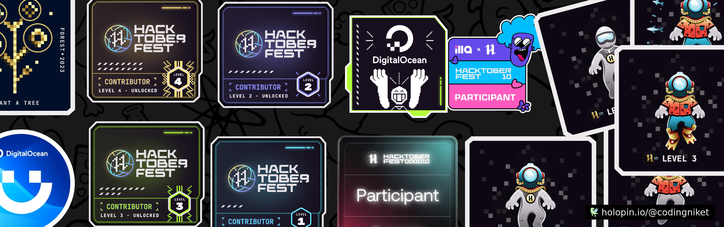 An image of @codingniket's Holopin badges, which is a link to view their full Holopin profile