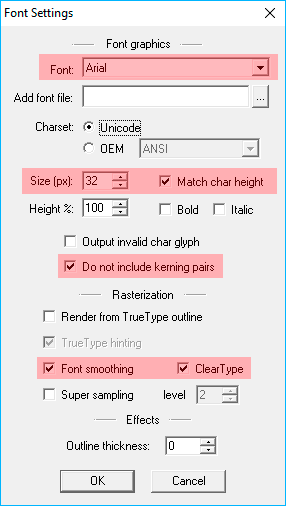 BMFont recommended font settings