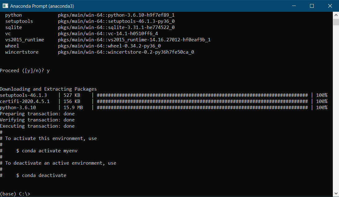 Anaconda Prompt — Creating an environment