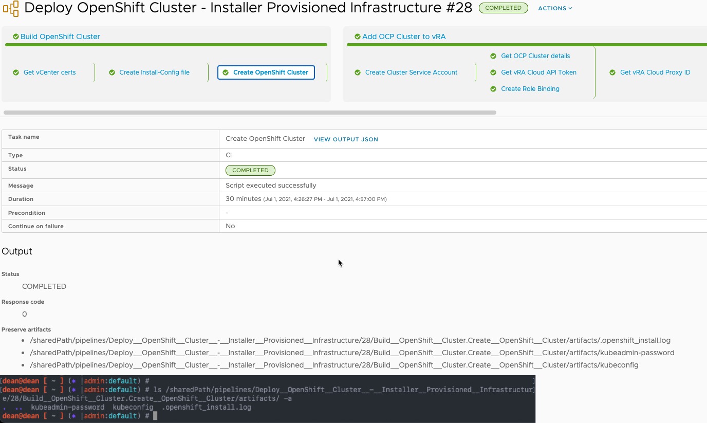 vRA Deploy Openshift - Code Stream - Preserved Artifacts