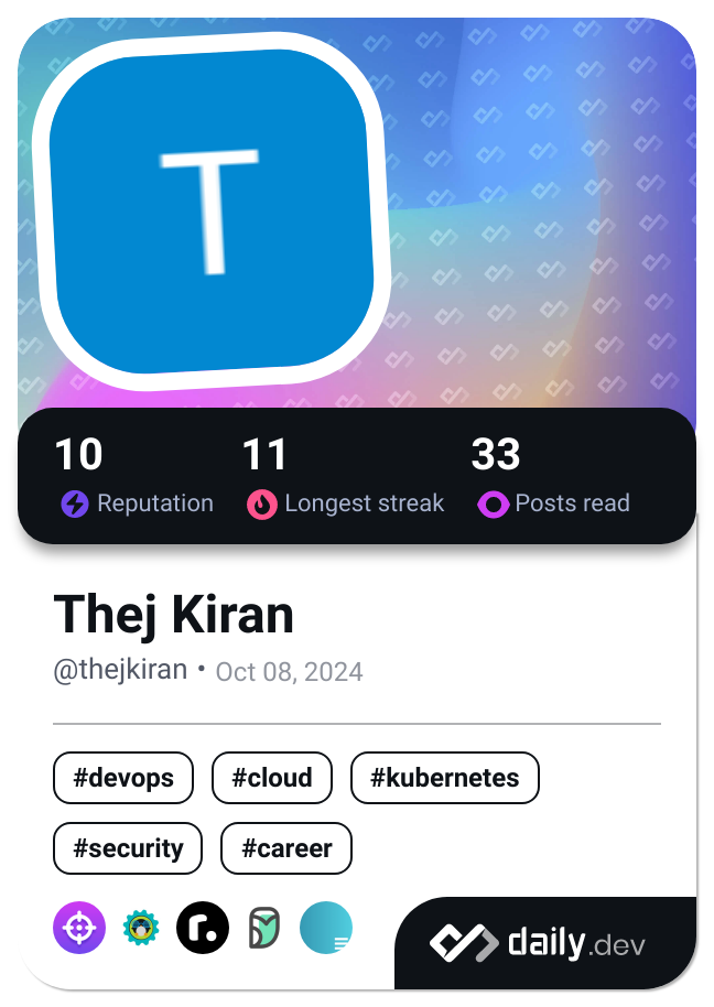 Thej Kiran's Dev Card