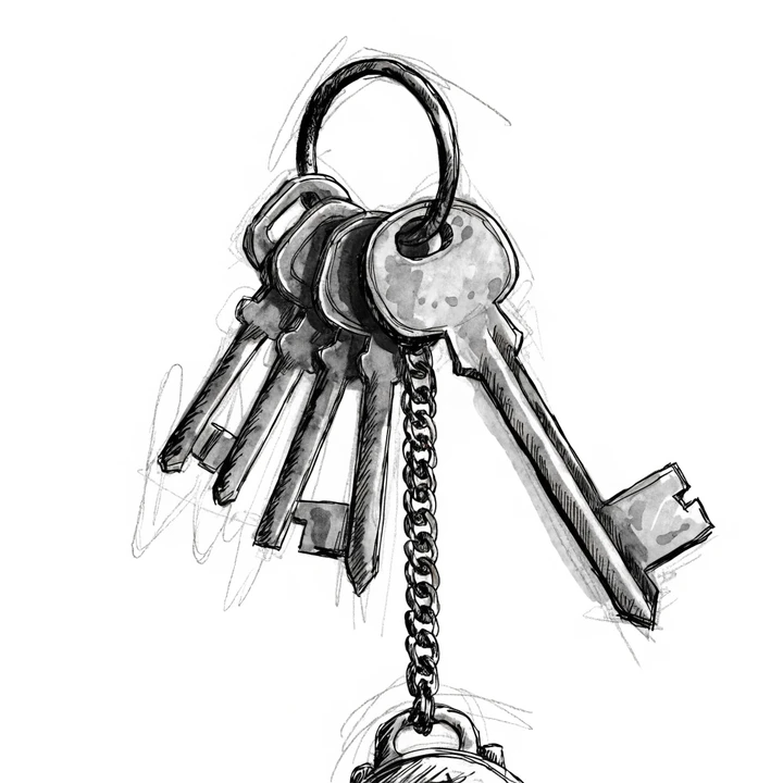 Brass key ring prop reference from The Lighthouse example deck