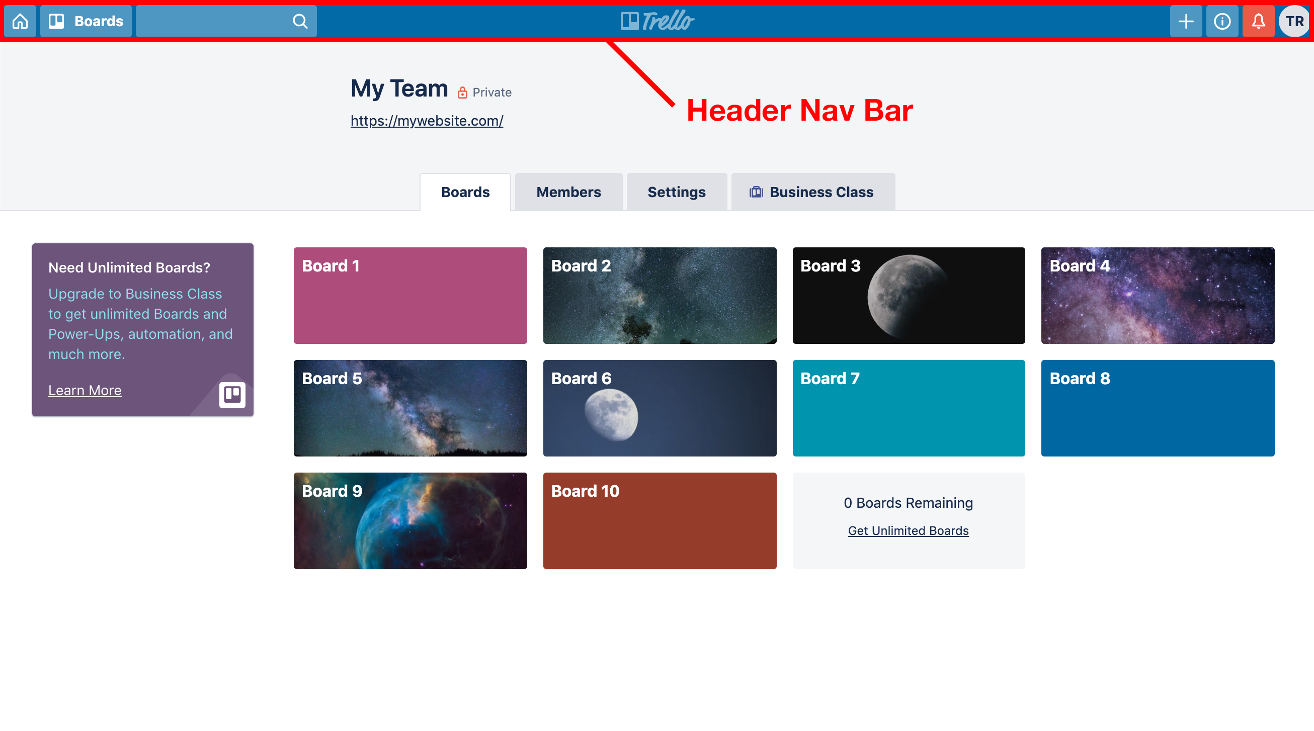 Trello header nav bar