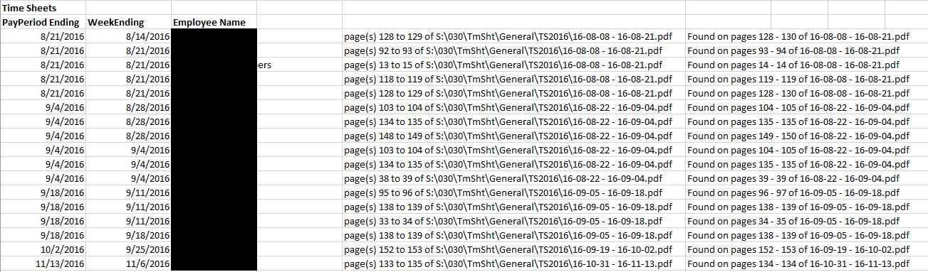 completed search of timesheets