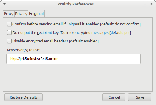 Enigmail settings