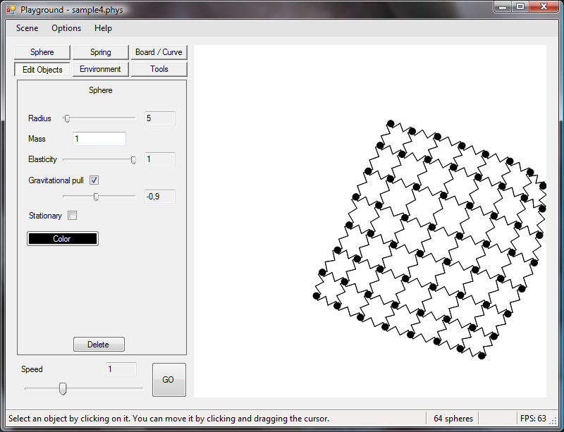 sphere connected using springs, creating an emergent web