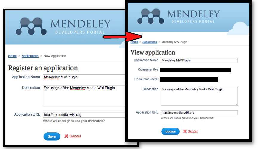 Screenshot: How to get Mendeley Consumer Key and Consumer Secret.