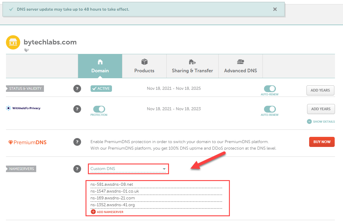 Namecheap dashboard