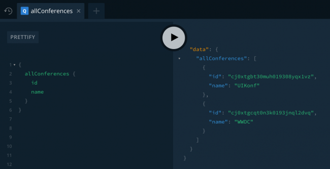 GraphQL Playground AllConferences query result