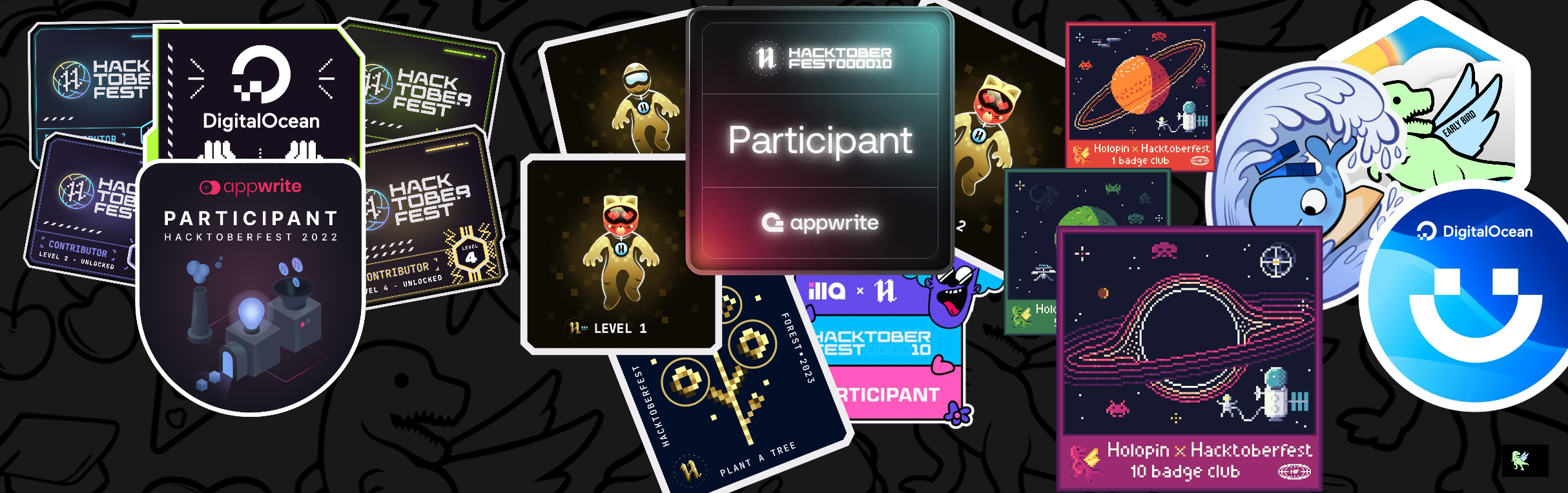 An image of @arackley's Holopin badges, which is a link to view their full Holopin profile