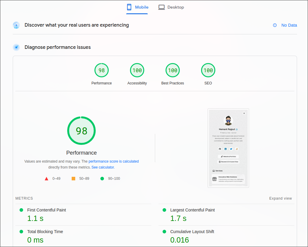 PageSpeed Insights - Desktop