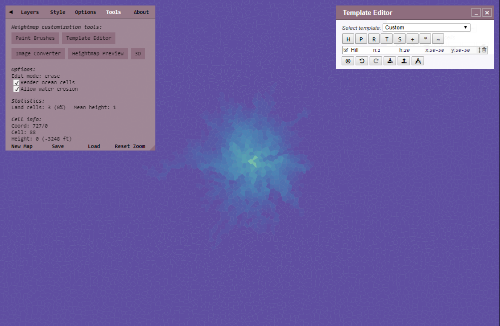 Heightmap showing a single hill of height 20